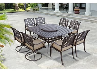 Darlee Outdoor Living Nassau Cast Aluminum Antique Bronze 10 Piece Dining Set with 64'' Square Dining Table and Lazy Susan DANDL1310PCDR30W3930