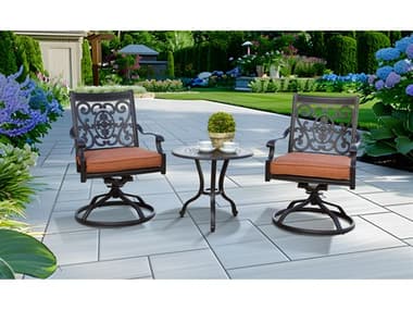 Darlee Outdoor Living Nassau Cast Aluminum Antique Bronze Lounge Set in Sesame Cushions and 24'' Wide Round End Table DANDL133PC26R