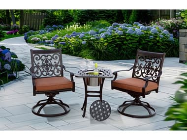 Darlee Outdoor Living Nassau Cast Aluminum Antique Bronze 3 Piece Lounge Set with Square Ice Bucket End Table in Sesame Cushions DANDL133PC30SQ