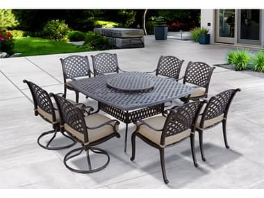 Darlee Outdoor Living Nassau Cast Aluminum Antique Bronze 9 Piece Dining Set with 64'' Wide Square Dining Table DANDL139PCDR30W