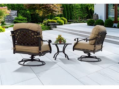 Darlee Outdoor Living Nassau Cast Aluminum Antique Bronze 3 Piece Lounge Set in Sesame Cushions with 21'' Wide Square End Table DANDL6033PCR30A