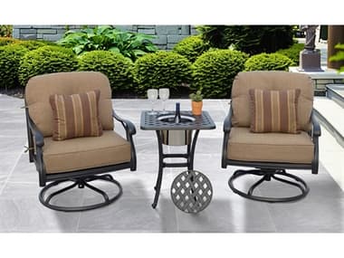 Darlee Outdoor Living Nassau Cast Aluminum Antique Bronze 3 Piece Lounge Set in Sesame Cushions with 21'' Wide Bucket End Table and Pillows DANDL6033PCR30SQSP