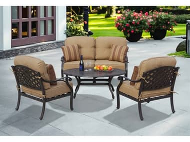 Darlee Outdoor Living Nassau Cast Aluminum Antique Bronze 4 Piece Lounge Set in Sesame Cushions with 46''W x 31''D Oval Coffee Table DANDL6034PCL26BSP
