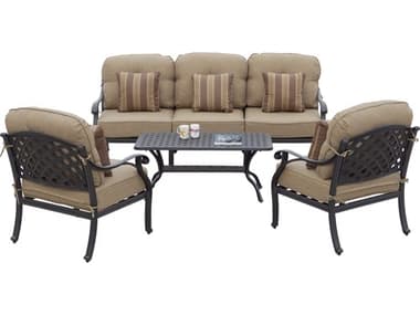 Darlee Outdoor Living Nassau Cast Aluminum Antique Bronze 4 Piece  Lounge Set in Sesame Cushions with 42''W x 21''D Rectangular Coffee Table DANDL6034PCS30BSP
