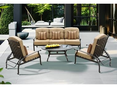Darlee Outdoor Living Nassau Cast Aluminum Antique Bronze 4 Piece Lounge Set in Sesame Cushions with 46''W x 31''D Oval Coffee Table DANDL6034PCSA26BSP