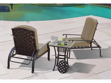 Darlee Outdoor Living Nassau Cast Aluminum Antique Bronze 3 Piece  Lounge Set in Sesame Cushions with 21'' Square Ice Bucket End Table DANDL6063PC30SQ