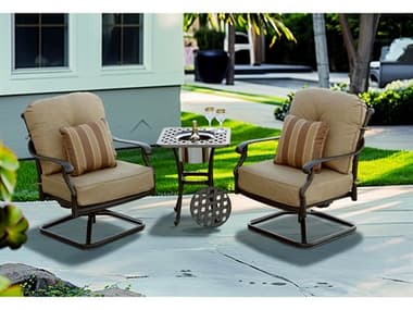 Darlee Outdoor Living Santa Monica Cast Aluminum Antique Bronze 3 Piece Lounge Set in Sesame Cushions with 21'' Wide Round Ice Bucket End Table DANDL20563PC30SQSP