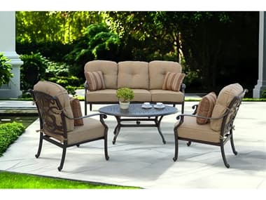 Darlee Outdoor Living Santa Monica Cast Aluminum Antique Bronze 4 Piece Lounge Set in Sesame Cushions with 46''W x 31'"D Oval Coffee Table DANDL20584PCS26BSP