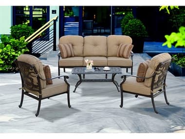 Darlee Outdoor Living Santa Monica Cast Aluminum Antique Bronze Series 80 4 Piece Lounge Set in Sesame Cushions with 42''W x 21''D Rectangular Coffee Table DANDL20584PCS80BSP