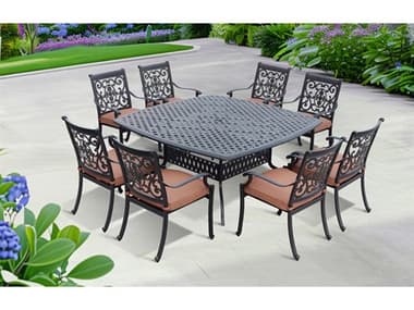 Darlee Outdoor Living St. Cruz Antique Bronze Cast Aluminum 9 Piece Dining Set in Spicy Chill with 64'' Wide Square Dining Table DANDL1019PC30W