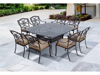 Darlee Outdoor Living Ten Star Antique Bronze Cast Aluminum 9 Piece Dining Set in Sesame Cushions with 64'' Wide Square Dining Table DANDL5039PC30W