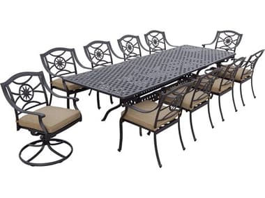 Darlee Outdoor Living Ten Star Antique Bronze Cast Aluminum 11 Piece Dining Set in Sesame Cushions with 92-120'"W x 42''D Rectangular Extension Table DANDL50311PC30LE