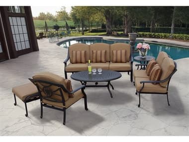 Darlee Outdoor Living Ten Star Antique Bronze Cast Aluminum 6 Piece Lounge  Set in Sesame Cushions with 46''W x 31''D Rectangular Oval Coffee Table DANDL5066PC26RBSP