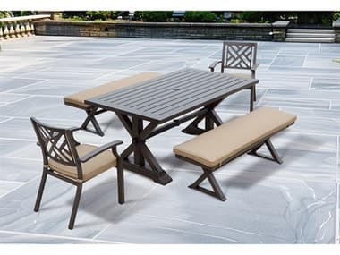 Darlee Outdoor Living Brooklyn Aluminum Multibrown 5 Piece Dining Set in Sesame Cushions with 67''W x 39''D Rectangular Dining Table DAN275PCBBD27RE