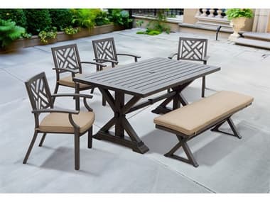 Darlee Outdoor Living Brooklyn Aluminum Multibrown 6 Piece Dining Set with 67''W x 39''D Rectangular Dining Table DAN276PCBD27RE