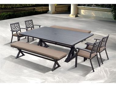 Darlee Outdoor Living Brooklyn Aluminum Multibrown 7 Piece Dining Set in Sesame Cushions with 88''W x 59'"D x Rectangular Dining Table DAN277PCBD272XL