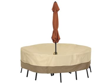 Duck Covers Veranda Pebble 72 Inch Medium Round Table &amp; Chairs Set Cover with Umbrella Hole DC5546103150100