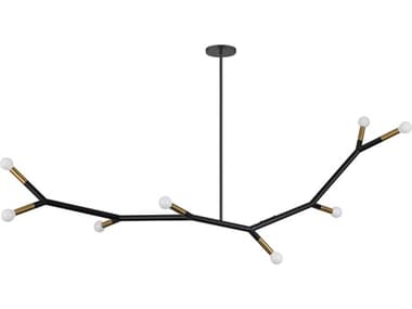 Dainolite Morgan 8-Light Matte Black Aged Brass Linear Island Pendant DNMOR608HPMBAGB