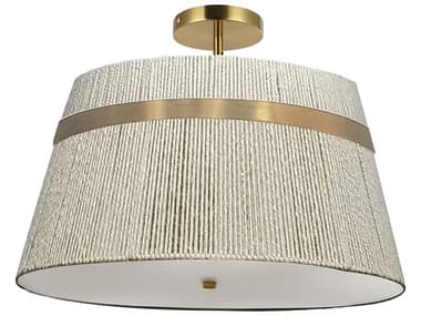 Dainolite Sylvie 3-Light Natural Aged Brass Off White Drum Semi Flush Mount DNSYV153SFAGBNAT