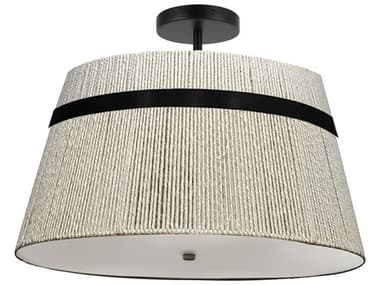 Dainolite Sylvie 3-Light Natural Matte Black Drum Semi Flush Mount DNSYV153SFMBNAT