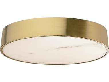Dainolite Walsh 1-Light Alabaster Aged Brass Round Flush Mount DNWSH1630LEDFHAGB