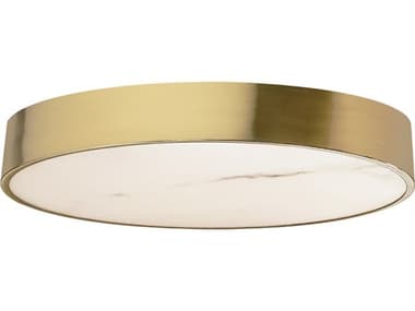 Dainolite Walsh 1-Light Alabaster Aged Brass Round Flush Mount DNWSH2040LEDFHAGB