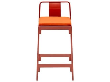 Driade Outdoor Mingx Steel Cushion Counter Stool with Back in Orange DRID03906B033