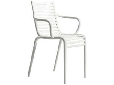 Driade Outdoor Pip-e Polypropylene Monobloc Stackable Dining Arm Chair in White DRID20844A379002