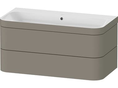 Duravit Happy D.2 38'' Stone Gray Satin Matt Rectangular Wall-Mounted Set of Sink and Vanity DURHP4638N9292
