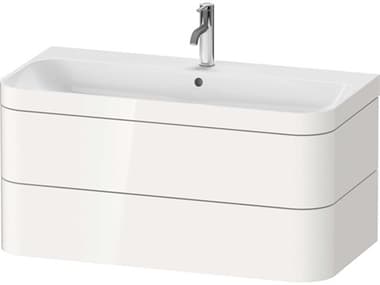 Duravit Happy D.2 38'' White High Gloss Rectangular Wall-Mounted Set of Sink and Vanity with 1 Faucet Hole DURHP4638O2222