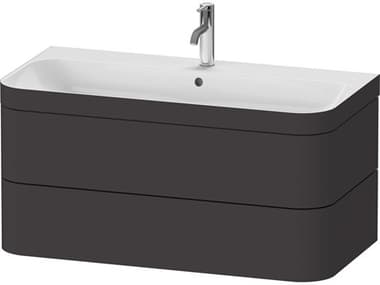 Duravit Happy D.2 38'' Graphite Super Matt Rectangular Wall-Mounted Set of Sink and Vanity with 1 Faucet Hole DURHP4638O8080
