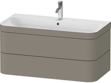 Duravit Happy D.2 38'' Stone Gray Satin Matt Rectangular Wall-Mounted Set of Sink and Vanity with 1 Faucet Hole DURHP4638O9292