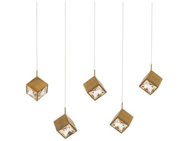 dweLED by WAC Lighting Ice Cube 5-Light Aged Brass Geometric Island Pendant DWLPD29305LAB