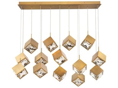 dweLED by WAC Lighting Ice Cube 14-Light Aged Brass Geometric Linear Island Pendant DWLPD29314LAB