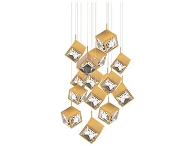 dweLED by WAC Lighting Ice Cube 15-Light Aged Brass Geometric Pendant DWLPD29315RAB