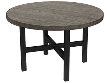 Ebel Asheville Aluminum Timber/Onyx 50'' Round Plank Top Dining Table with Umbrella Hole EBL204200