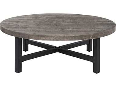 Ebel Asheville Aluminum Timber/Onyx 50'' Round Plank Top Chat Table with Umbrella Hole EBL205200