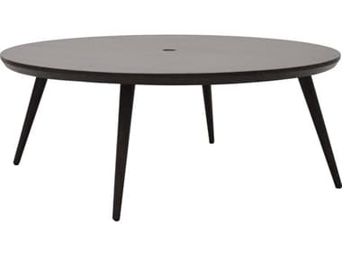 Ebel Nola Woodgrain Aluminum 48'' Wide Round Chat Table with Umbrella Hole EBL695