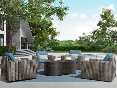 Ebel Mia Wicker Conversation Fire Pit Lounge Set EBLMIACHAT