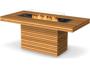 EcoSmart Fire Gin 90 Bar Concrete Teak 89''W x 43''D Rectangular Fire Pit Table with Bioethanol ECOESF.O.GIN.90.B.TN