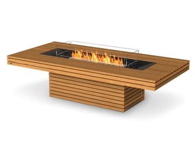EcoSmart Fire Gin 90 Chat Teak 89''W x 43''D Rectangular Fire Pit Table with Propane/Natural Gas ECOESF.O.GIN.90.C.TN.G