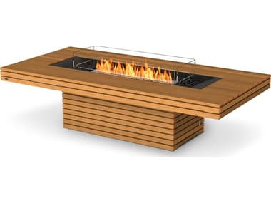 EcoSmart Fire Gin 90 Chat Teak 89''W x 43''D Rectangular Fire Pit Table with Bioethanol ECOESF.O.GIN.90.C.TN