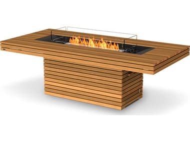 EcoSmart Fire Gin 90 Dining Teak 89''W x 43''D Rectangular Fire Pit Table with Bioethanol ECOESF.O.GIN.90.D.TN