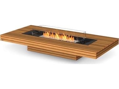EcoSmart Fire Gin 90 Low Concrete Teak 89''W x 43''D Rectangular Fire Pit Table with Propane/Natural Gas ECOESF.O.GIN.90.L.TN.G