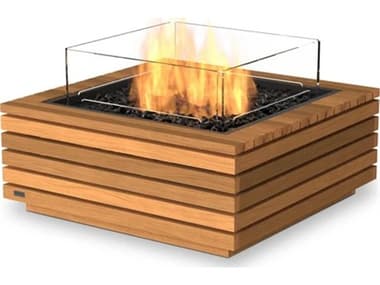 EcoSmart Fire Base 30 Teak 30'' Wide Square Fire Table with LP/NG Gas Burner ECOESFOBAS30TNG