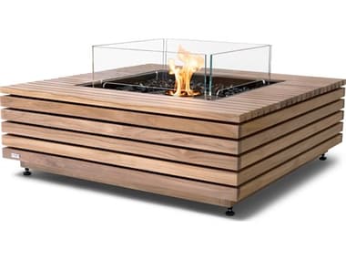 EcoSmart Fire Base 40 Teak AB8 39'' Square Fire Table with Ethanol Stainless Steel ECOESFOBAS40NF