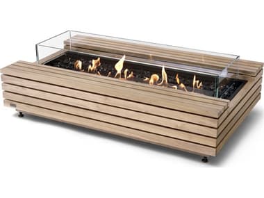 EcoSmart Fire Cosmo 50 Teak G37T 50''W x 30''D Rectangular Fire Table with Gas LP/NG Stainless Steel ECOESFOCMO50NFG