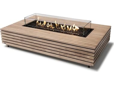 EcoSmart Fire Wharf 65 Teak G37T 65''W x 39''D Rectangular Fire Table with Gas LP/NG Stainless Steel ECOESFOWHF65NFG