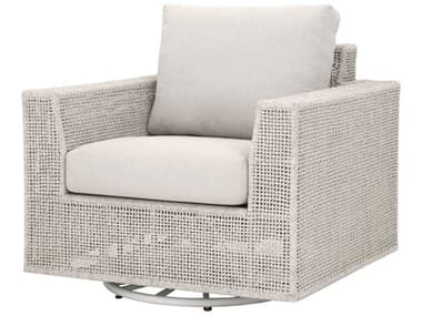 Essentials for Living Outdoor Woven Taupe & White Flat / Pumice Aluminum Cushion Swivel Rocker Lounge Chair EFL68431SRCKWTAPUM
