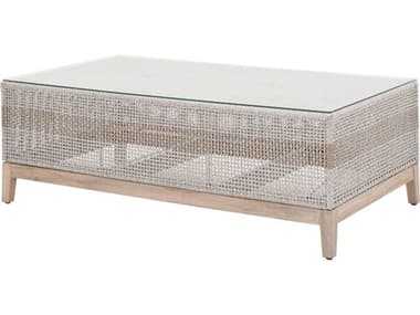 Essentials for Living Outdoor Woven Taupe & White Flat 50'' Rectangular Coffee Table EFL6846WTAGT